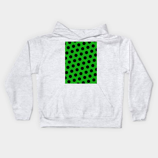 Pattern hexagonal green on black background Kids Hoodie by la chataigne qui vole ⭐⭐⭐⭐⭐